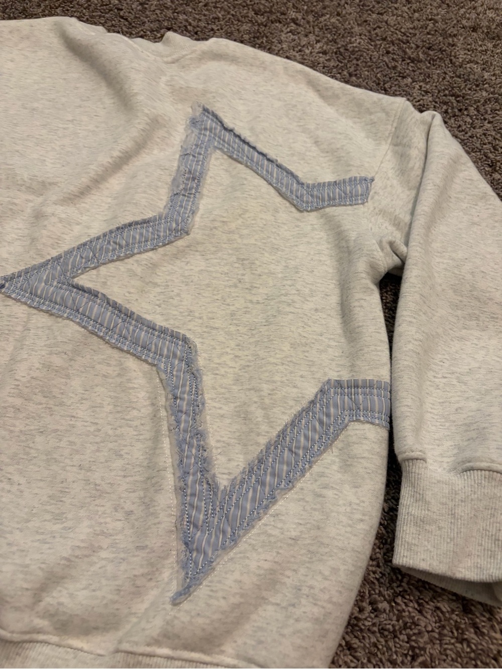 Altar'd State Cream Sweatshirt with Blue Star Outline- oversized - Picture 3 of 5